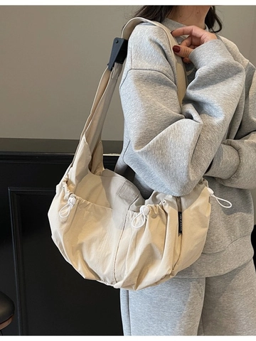 Grote Capaciteit Stof Dumpling Schoudertas Dames Geplooid Drawstring Ontwerp Casual Crossbody Tas Pendeltas