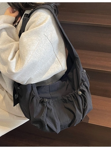 Grote Capaciteit Stof Dumpling Schoudertas Dames Geplooid Drawstring Ontwerp Casual Crossbody Tas Pendeltas