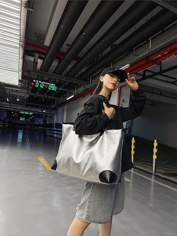 Sac Cabas Femme en Cuir PU Grande Capacité Mode Texture Froissée Sac à Épaule Quotidien Polyvalent Style de Rue Main Voyage