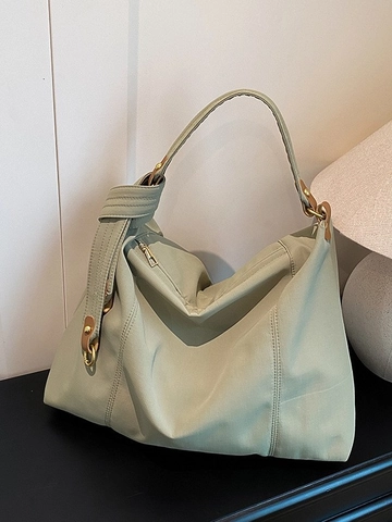 Women Large Capacity Pleated Knitted Fabric Hobo Bag Minimalist Solid Color Tote Shoulder Crossbody Bag Casual Commuter Handbag