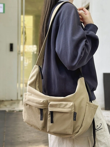 Utility Nylon Messenger Bag Large Capacity Multi Pocket Crossbody Bag Women Casual Dumpling Shoulder Bag