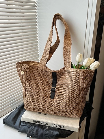 Borsa Tote da Donna in Paglia Intrecciata a Grande Capacità Borsa a Tracolla Estiva per Spiaggia e Vacanze Semplice Borsa Casual
