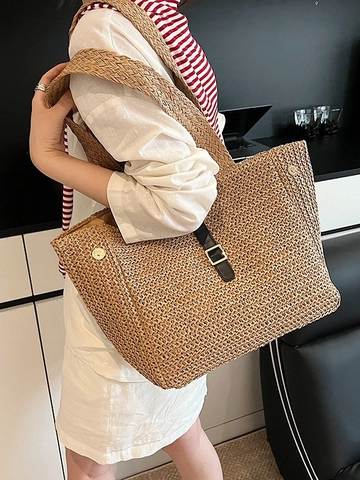Borsa Tote da Donna in Paglia Intrecciata a Grande Capacità Borsa a Tracolla Estiva per Spiaggia e Vacanze Semplice Borsa Casual