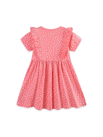 Girls Summer Cotton Pink Polka Dot Dress With Flower And Leopard Embroidery Ruffle Sleeve Tassel Kids Casual Party Dress