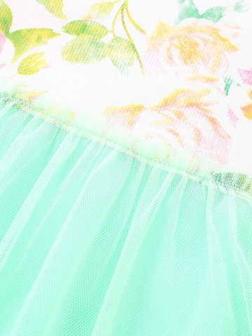 Girls Summer Short Sleeve Floral Print Dress Spliced Mesh Tulle Princess Skirt Cotton Sweet Party Clothing For Children