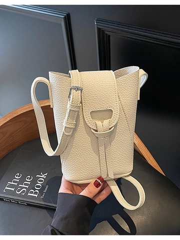 Retro Pebble Grain PU Leather Mini Bucket Bag Women Magnetic Flap Shoulder Crossbody Bag With Adjustable Strap Fashion Daily Purse