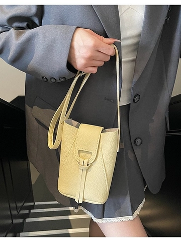 Retro Pebble Grain PU Leather Mini Bucket Bag Women Magnetic Flap Shoulder Crossbody Bag With Adjustable Strap Fashion Daily Purse