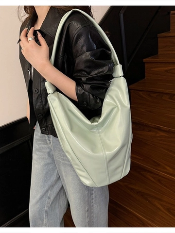 Women High Capacity PU Leather Shoulder Bag Lazy Style Glossy Finish Tote Bag Fashion Hobo Handbag For Daily Office Use