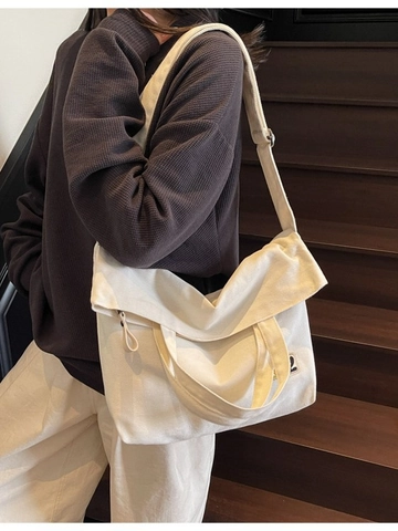 Vintage Large Capacity Canvas Tote Bag Cartoon Patch Adjustable Strap Multi-Pocket Crossbody Bag For Women Daily Travel