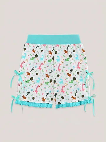 Pantaloncini in Cotone per Ragazze Estive Stampa Animale Cartone Animato Orlo con Volant Fiocco Casual Sportivi Pantaloni da Spiaggia per Bambini