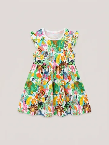 Mädchen Sommer Tropisch Tierdruck Kleid Ärmellos Rüschen Baumwolle Prinzessinnenkleid Für Kleinkinder Kinder Freizeit Strand Party
