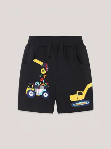 Jungen Baumwolle Casual Shorts Mit Cartoon-Bagger Stickerei Karomuster Applikation Elastischer Bund Weiche Sommer Kinder Shorts