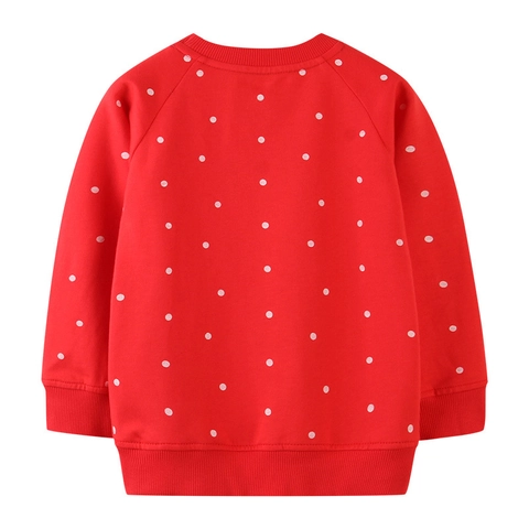 Felpa da Bambina Rossa a Pois con Ricamo di Lama 100% Cotone Girocollo a Maniche Lunghe Pullover Autunno Primavera Vestiti