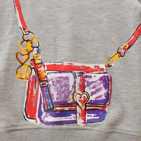 Sudadera de Algodón de Manga Larga Estilo Occidental para Niñas Top Pullover de Cuello Redondo con Estampado de Bolso Cartoon