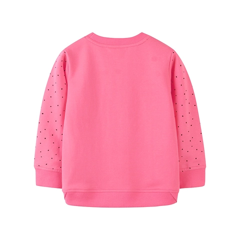 Felpa Casual da Bambina in Cotone a Maniche Lunghe Rosa Ricamo Coniglio Maniche a Pois Polsini a Costine Top per Bambini
