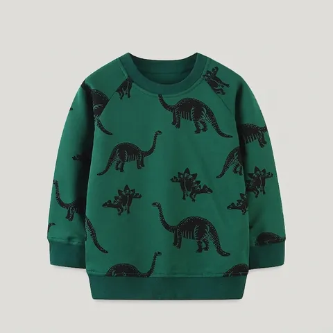 Felpa da Bambino in Cotone a Maniche Lunghe Stampa Dinosauro Girocollo Casual Primavera Autunno Top per Bambini