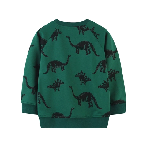 Felpa da Bambino in Cotone a Maniche Lunghe Stampa Dinosauro Girocollo Casual Primavera Autunno Top per Bambini