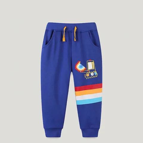 Pantaloni Sportivi in Cotone Casual per Bambini Stampa Cartone Animato Escavatore Strisce Arcobaleno Vita Elastica con Coulisse