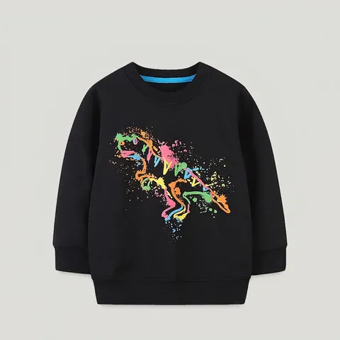 Felpa da Ragazzo Casual Con Stampa Dinosauro a Maniche Lunghe in Cotone Nero Pullover Bambini Vestiti alla Moda Autunno Primavera