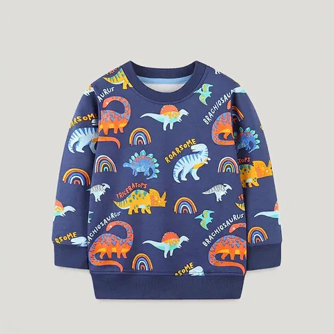 Felpa a Maniche Lunghe in Cotone con Stampa di Dinosauri per Ragazzi Girocollo Cartone Animato Arcobaleno Maglione Casual Autunno