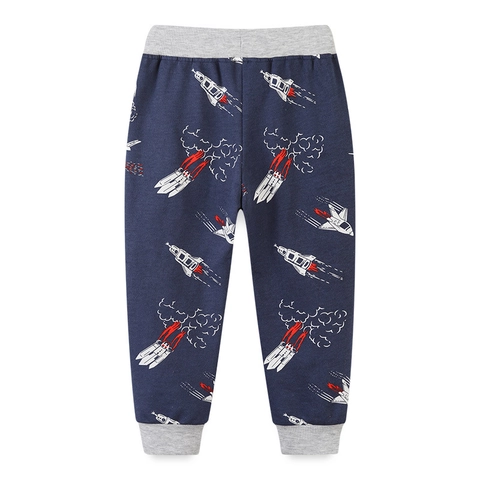 Jungen Casual Baumwolle Jogginghose Cartoon Raketen-Print Elastischer Bund Sweatpants Mit Kordelzug Marineblau Kinder Sporthose