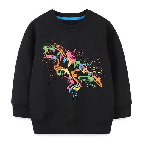 Felpa da Ragazzo Casual Con Stampa Dinosauro a Maniche Lunghe in Cotone Nero Pullover Bambini Vestiti alla Moda Autunno Primavera