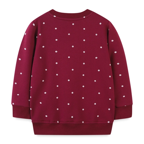 Sweatshirt Fille Bordeaux 100% Coton Manches Longues Avec Broderie Licorne et Pois Décontracté Pull d'Automne Haut