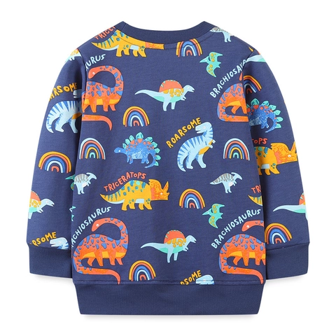 Felpa a Maniche Lunghe in Cotone con Stampa di Dinosauri per Ragazzi Girocollo Cartone Animato Arcobaleno Maglione Casual Autunno