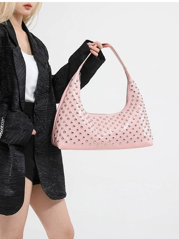 Retro Rivet Studded PU Leather Hobo Shoulder Bag For Women Large Capacity Fashion Stitching Dumpling Shape Handbag Daily