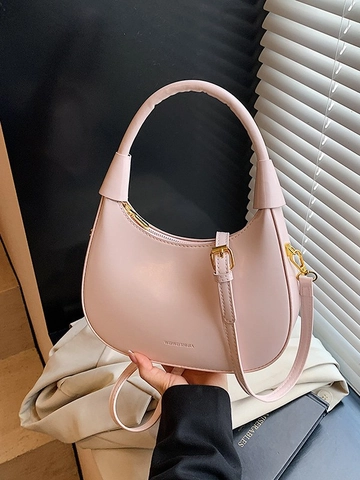 Fashionable Women PU Leather Crescent Hobo Bag Solid Color Shoulder Crossbody Dumpling Bag With Golden Zipper Daily Casual