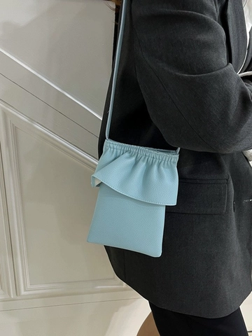 Women Ruffle Trim Bucket Crossbody Bag PU Leather Litchi Pattern Small Phone Bag Magnetic Buckle Shoulder Bag Fashion Casual