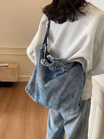 Borsa Tote in Denim di Grande Capacità Casuale Retrò per Donna Borsa a Tracolla Jeans Lavaggio Acid Borsa a Spalla Vintage