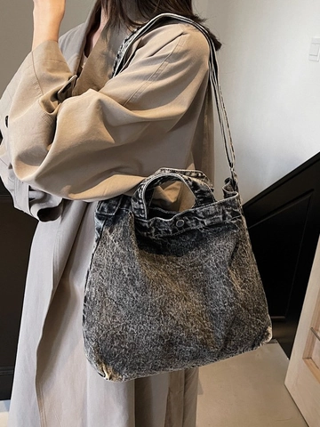 Borsa Tote in Denim di Grande Capacità Casuale Retrò per Donna Borsa a Tracolla Jeans Lavaggio Acid Borsa a Spalla Vintage