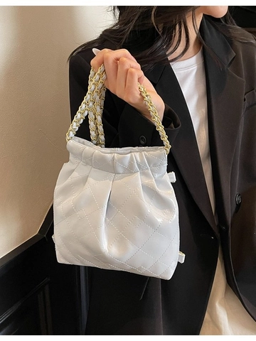Borsa a Secchiello Plissettata Trapuntata a Diamante Donna Moda Catena Tracolla Zaino Versatile in Pelle PU per Pendolari