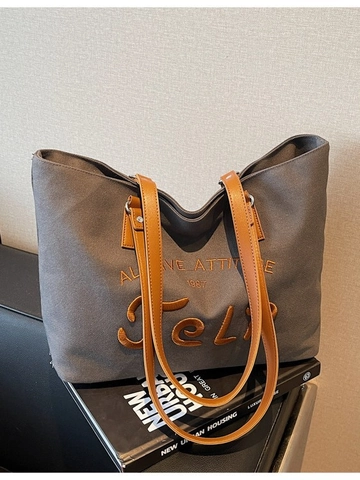 Large Capacity Canvas Tote Bag For Women Vintage Letter Embroidery Shoulder Bag Student Commute College Style Shopping Bag