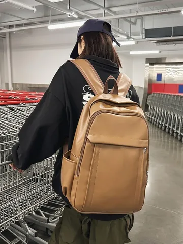 Simple Fashion PU Leather Backpack For Women Large Capacity School Bag For College Students Urban Casual Daypack