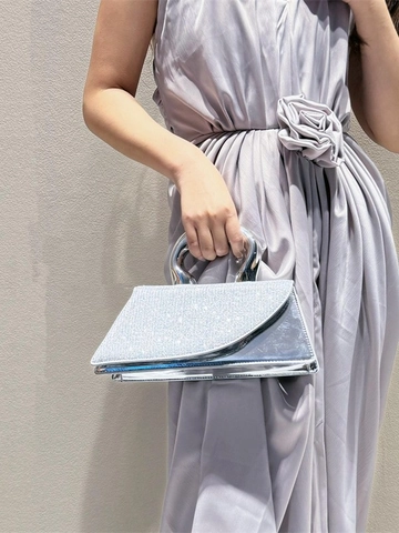 Luxury Women Rhinestone Top Handle Evening Bag Artistic Metal Handle Shiny PU Leather Crossbody Handbag For Party Banquet