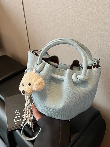Fashion Lychee Texture Synthetic Leather Bucket Bag For Women Knot Handle Crossbody Shoulder Handbag Daily Commute Bag
