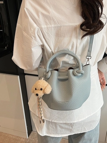 Fashion Lychee Texture Synthetic Leather Bucket Bag For Women Knot Handle Crossbody Shoulder Handbag Daily Commute Bag