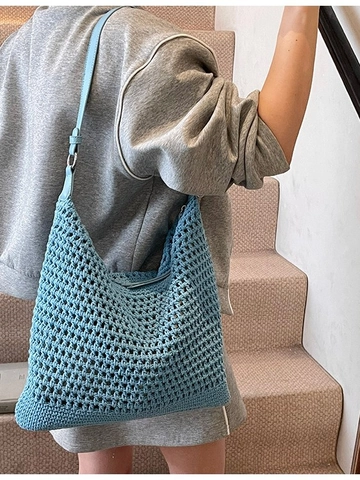 Women Woven Shoulder Bag Summer Straw Crochet Hollow Out Tote Beach Vacation Hobo Bag Large Capacity Casual Handbag