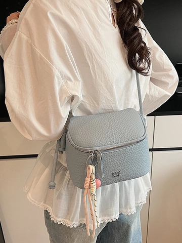 Borsa a Tracolla Donna Motivo Litchi Moda in Pelle PU a Forma di Scatola Con Pendente a Cuore Piccola Borsa Quadrata Messenger