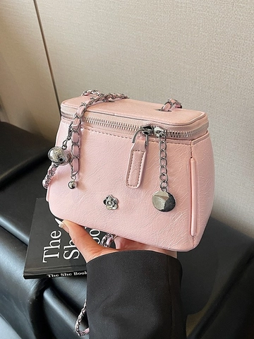Damen Umhängetasche Sommer Kette Schultertasche Mini Quadratisch PU Leder Box Tasche Blumenschmuck Handtasche