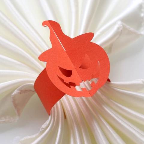 Halloween Kürbis Serviettenring Laserschnitt Karton Papier Halter Tischdeko Orange Gold Hexenhut Festliches Zubehör