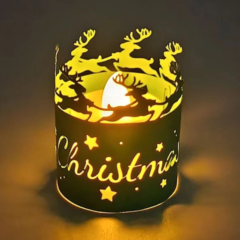 Christmas Reindeer Snowflake Laser Cut Hollowed Paper Napkin Ring Elegant Festive Table Decoration Candle Holder Cover Decor