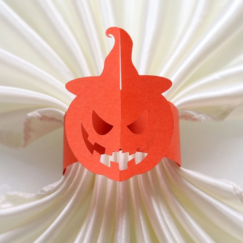 Halloween Kürbis Serviettenring Laserschnitt Karton Papier Halter Tischdeko Orange Gold Hexenhut Festliches Zubehör