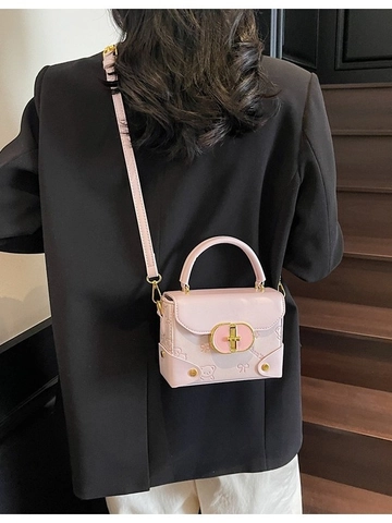 Bolso Cuadrado Pequeño de Mujer en Cuero PU Retro Color Contraste Relieve Patrón Oso Bandolera Bolso de Mano Moda