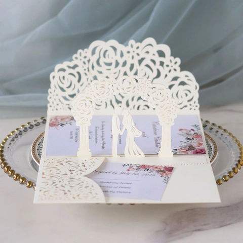 3D Pop Up Hochzeitskarten Lasergeschnitten Rose Floral Einladungskarten Mit Umschlägen Für Verlobung Valentin Romantische Segen Karten