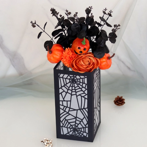 Abat-jour en Papier Évidé Toile d'Araignée Halloween Noir Découpé au Laser Couvercle de Lampe Citrouille pour Décoration Table de Fête Veilleuse