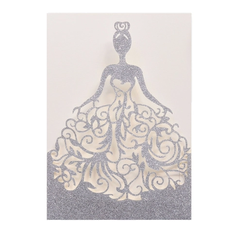 Laser Cut Glitter Wedding Invitation Shell Elegant Princess Silhouette Hollow Out Greeting Card For Engagement Party Blessing