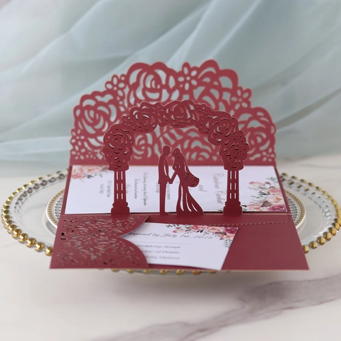 3D Pop Up Hochzeitskarten Lasergeschnitten Rose Floral Einladungskarten Mit Umschlägen Für Verlobung Valentin Romantische Segen Karten